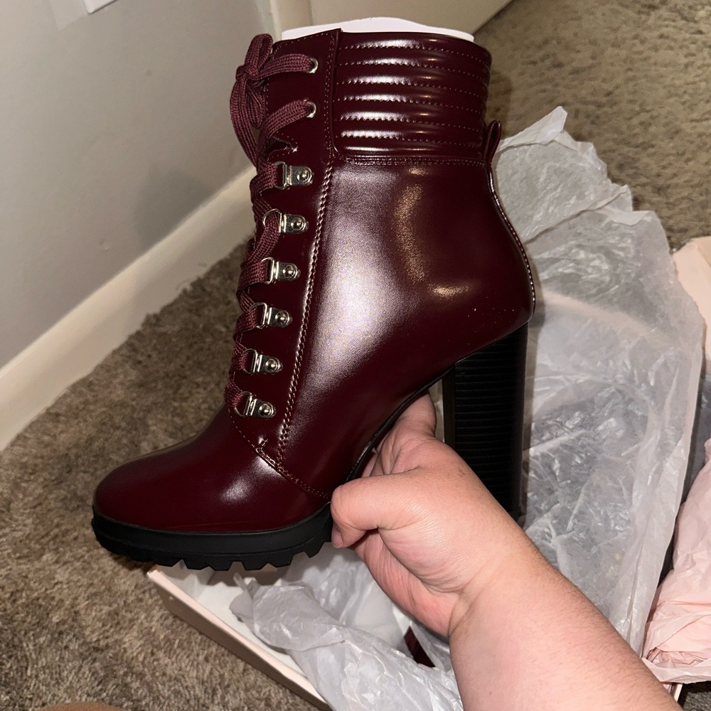 JustFab Maroon Lace-Up Ankle Booties